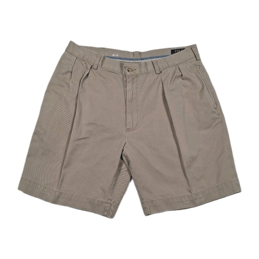 Polo Ralph Lauren Chino Shorts Men's 36 Tan Khaki Beige Classic Fit Pleated‎ 9"